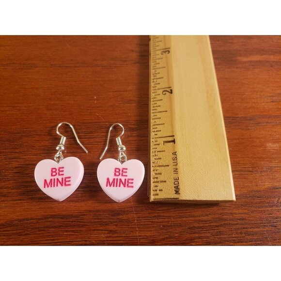 Valentines Earrings Heart Pink Day Candy Hearts Dangle Drop Hand Crafted US - Picture 3 of 4